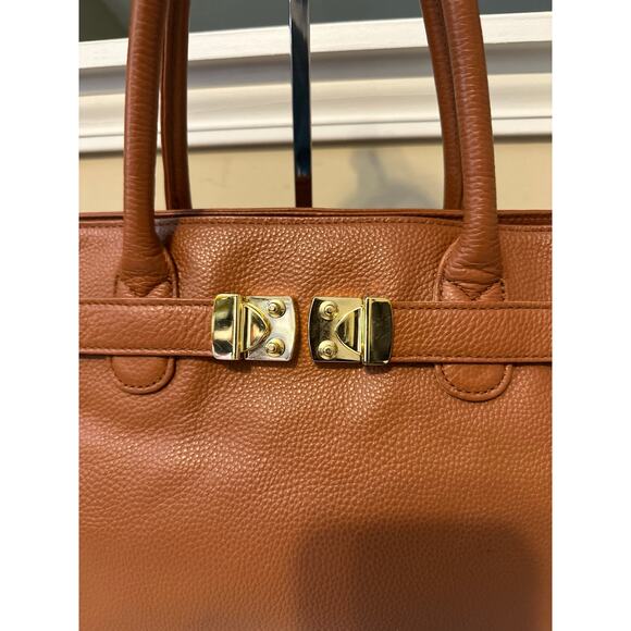 Onna Erhlich Bag Tan Cowhide Pebbled Leather Maya Satchel Tote Handbag - Picture 5 of 13